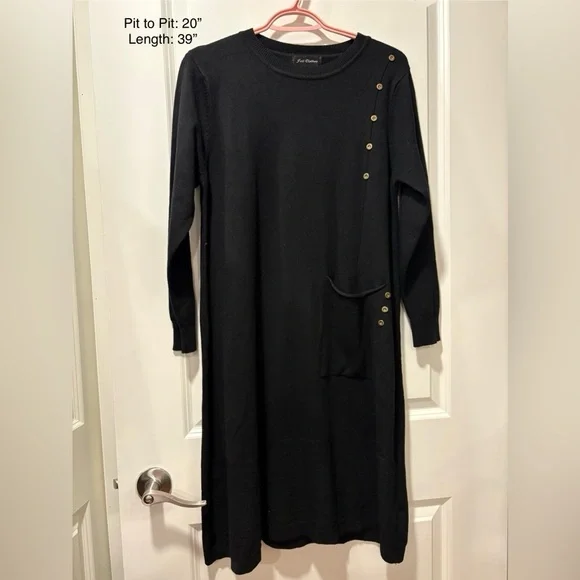 Elegant Black Button-Detail Sweater Dress - Picture 1 of 6